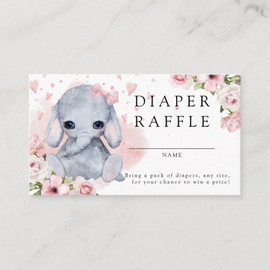 Roze olifant Baby shower Luierspoeling Informatiekaartje (Voorkant)