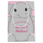 Roze olifant Baby shower Medium Cadeauzakje (Voorkant)