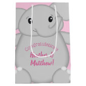 Roze olifant Baby shower Medium Cadeauzakje (Achterkant)