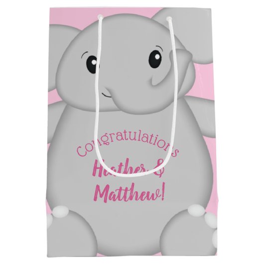Roze olifant Baby shower Medium Cadeauzakje (Achterkant)