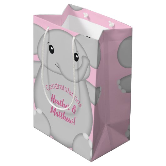 Roze olifant Baby shower Medium Cadeauzakje (Achterkant Gekanteld)