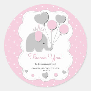 Roze Olifant Baby Shower Meisje Ballonnen Ronde Sticker