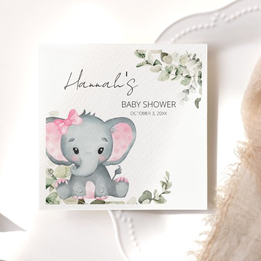 Roze Olifant Baby shower Meisje Servet