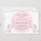 Roze Olifant Baby Shower | Meisjes Tweeling Baby S Kaart (Voorkant)