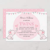 Roze Olifant Baby Shower | Meisjes Tweeling Baby S Kaart (Voorkant / Achterkant)
