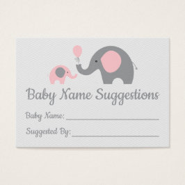 Roze Olifant Baby shower Naam Suggestie Kaarten Visitekaartje