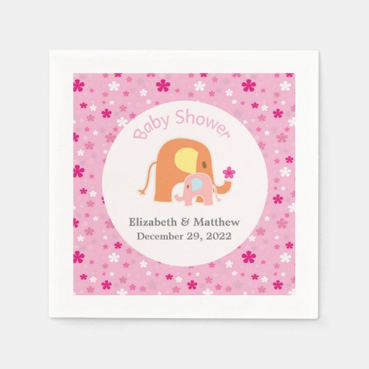 Roze olifant Baby shower Napkin Servetten (Voorkant)