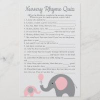 Roze olifant Baby shower Nursery Rhyme Quiz Game