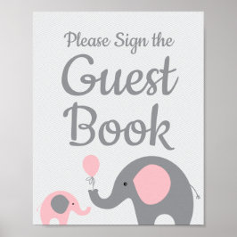 Roze olifant Baby shower Onderteken het gebaar van Poster