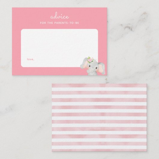Roze Olifant Baby Shower Ouderlijk Advies Notitiekaartje (Voorkant / Achterkant)