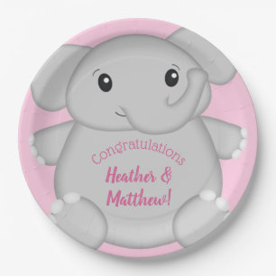 Roze olifant Baby shower Papieren Bordje