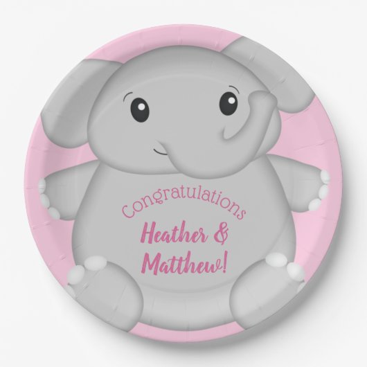 Roze olifant Baby shower Papieren Bordje (Voorkant)
