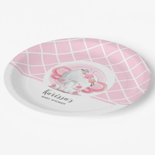 Roze olifant Baby shower Papieren Bordje (Gekanteld)