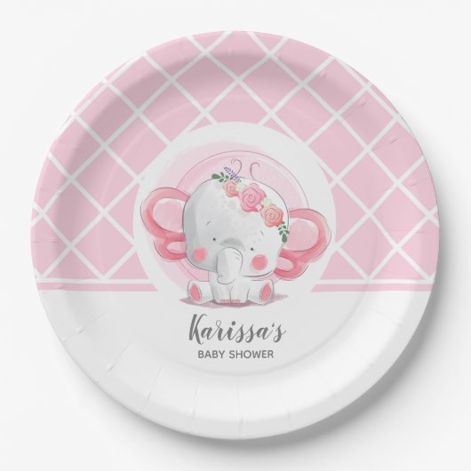 Roze olifant Baby shower Papieren Bordje (Voorkant)