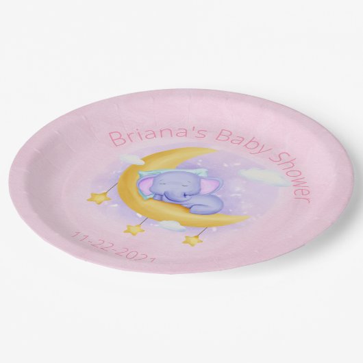 Roze olifant Baby shower Papieren Bordje (Gekanteld)