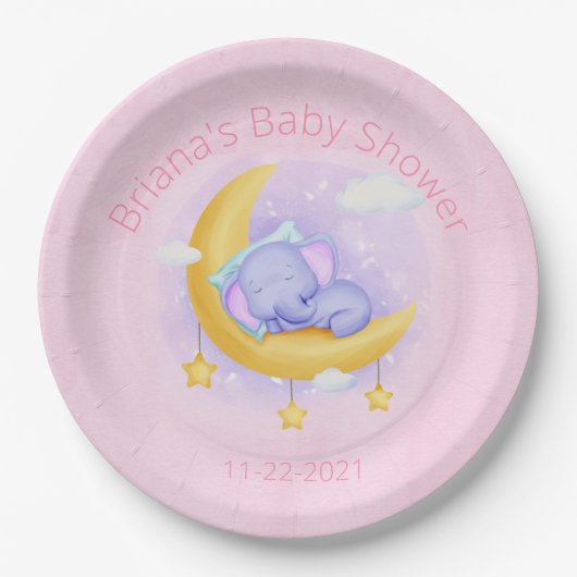Roze olifant Baby shower Papieren Bordje (Voorkant)
