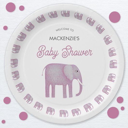 Roze olifant Baby shower Papieren Bordje