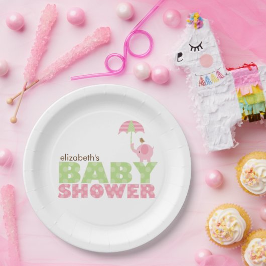 Roze olifant Baby shower Papieren Bordje (Feest)