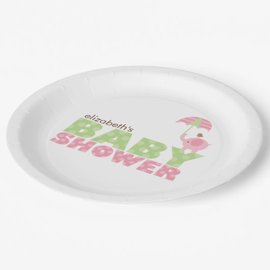 Roze olifant Baby shower Papieren Bordje (Gekanteld)
