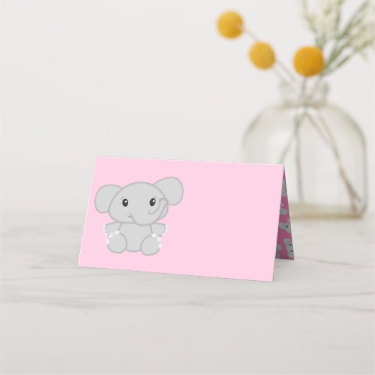 Roze olifant Baby shower Plaatskaartje (Voorkant)