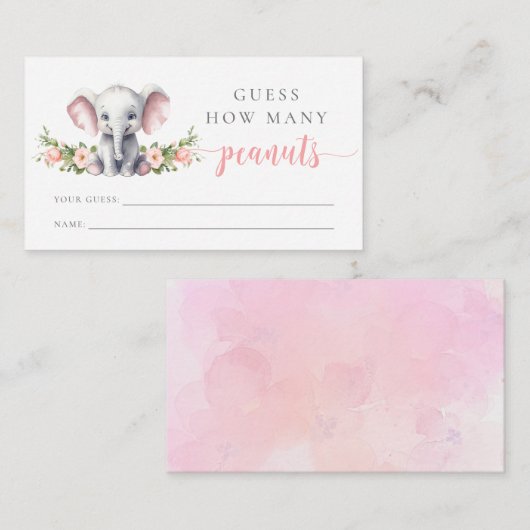 Roze olifant Baby shower raad eens hoeveel pinda's Informatiekaartje (Voorkant / Achterkant)