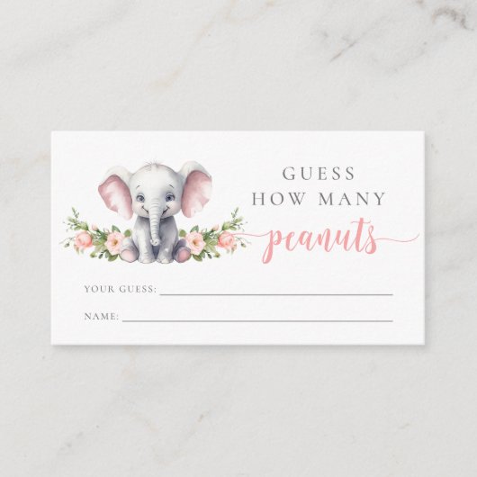 Roze olifant Baby shower raad eens hoeveel pinda's Informatiekaartje (Voorkant)