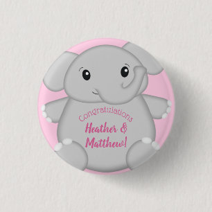 Roze olifant Baby shower Ronde Button 3,2 Cm