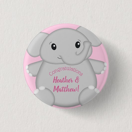 Roze olifant Baby shower Ronde Button 3,2 Cm (Voorkant)