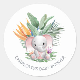 Roze olifant Baby shower Ronde Sticker