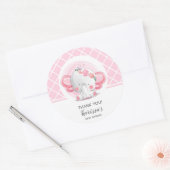 Roze olifant Baby shower Ronde Sticker (Envelop)