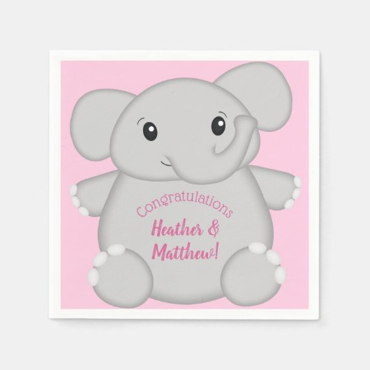 Roze olifant Baby shower Servet (Voorkant)