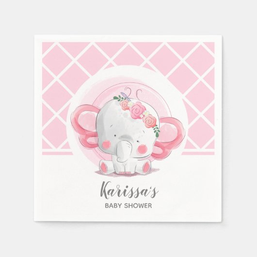 Roze olifant Baby shower Servet (Voorkant)