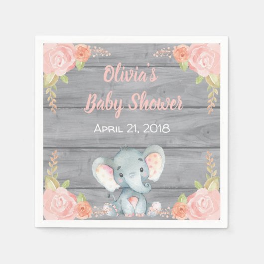 Roze olifant Baby shower servetten (Voorkant)