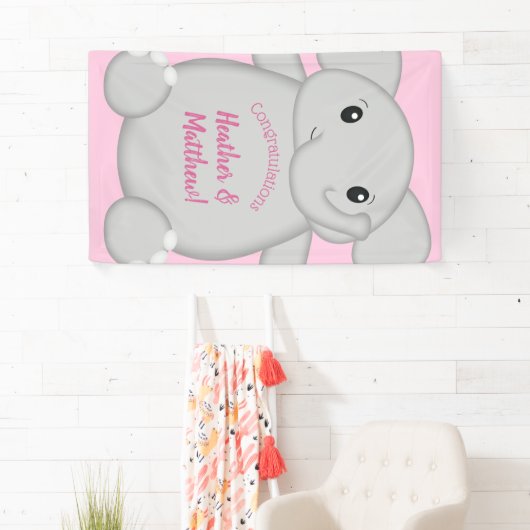 Roze olifant Baby shower Spandoek (Insitu)