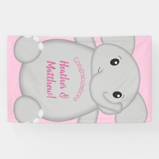 Roze olifant Baby shower Spandoek (Horizontaal)