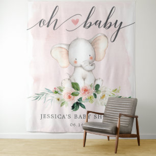 Roze Olifant Baby Shower Spandoek Foto Achtergrond Wandkleed