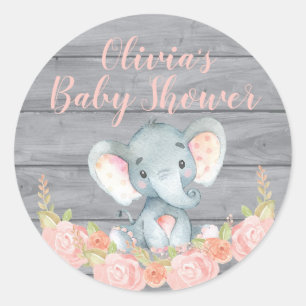 Roze olifant Baby shower ticker Ronde Sticker