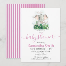 Roze Olifant Baby Shower Uitnodiging