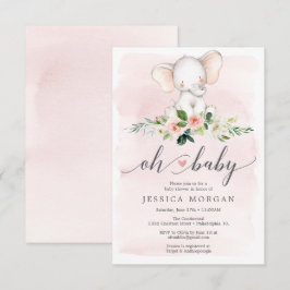 Roze Olifant Baby shower Uitnodiging Kaart