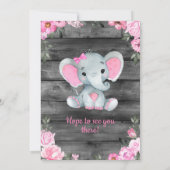 Roze Olifant Baby shower uitnodiging, rustiek Meis Kaart (Achterkant)