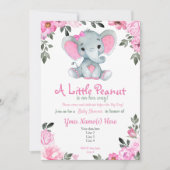 Roze olifant Baby shower-uitnodiging, rustige Invi Kaart (Voorkant)