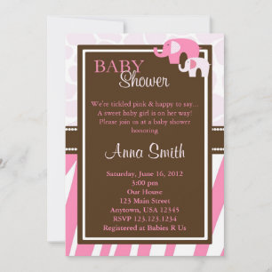 Roze olifant Baby shower Uitnodiging - Verticaal
