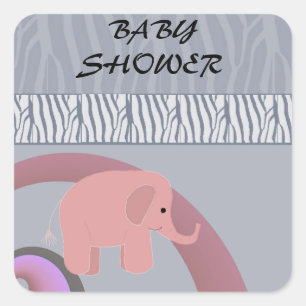 Roze olifant Baby shower Vierkante Sticker