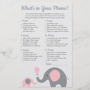 Roze olifant Baby shower Wat zit er in je telefoon Flyer
