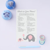 Roze olifant Baby shower Wat zit er in je telefoon Flyer (Enkel)