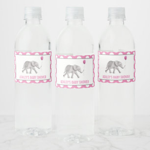 Roze olifant Baby shower Water Fles Etiketten
