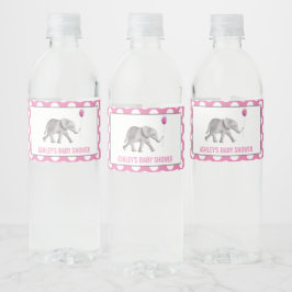 Roze Olifant Baby shower Waterflesetiketten Waterfles Etiket