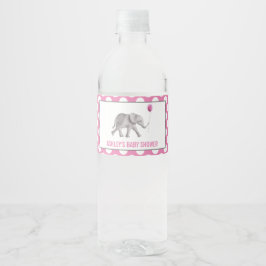 Roze Olifant Baby shower Waterflesetiketten Waterfles Etiket