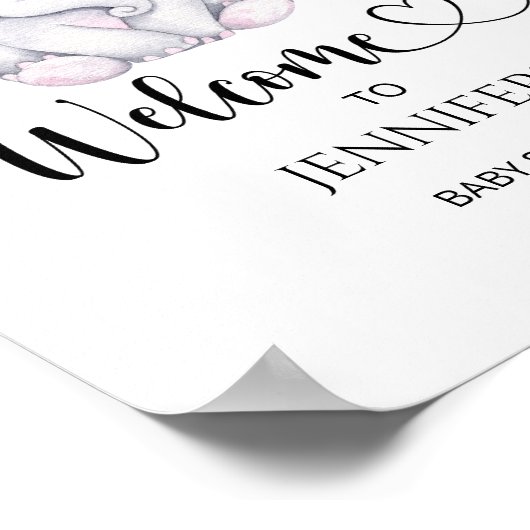 Roze olifant baby shower welkom poster (Hoek)