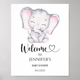 Roze olifant baby shower welkom poster